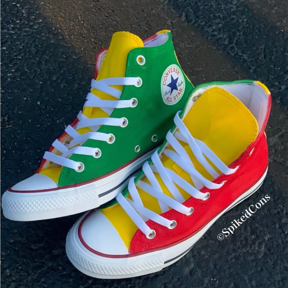 Converse Red Yellow and Green High-Top Sneakers